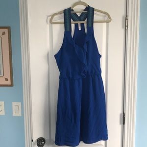 Blue Summer Dress with Patterned Straps